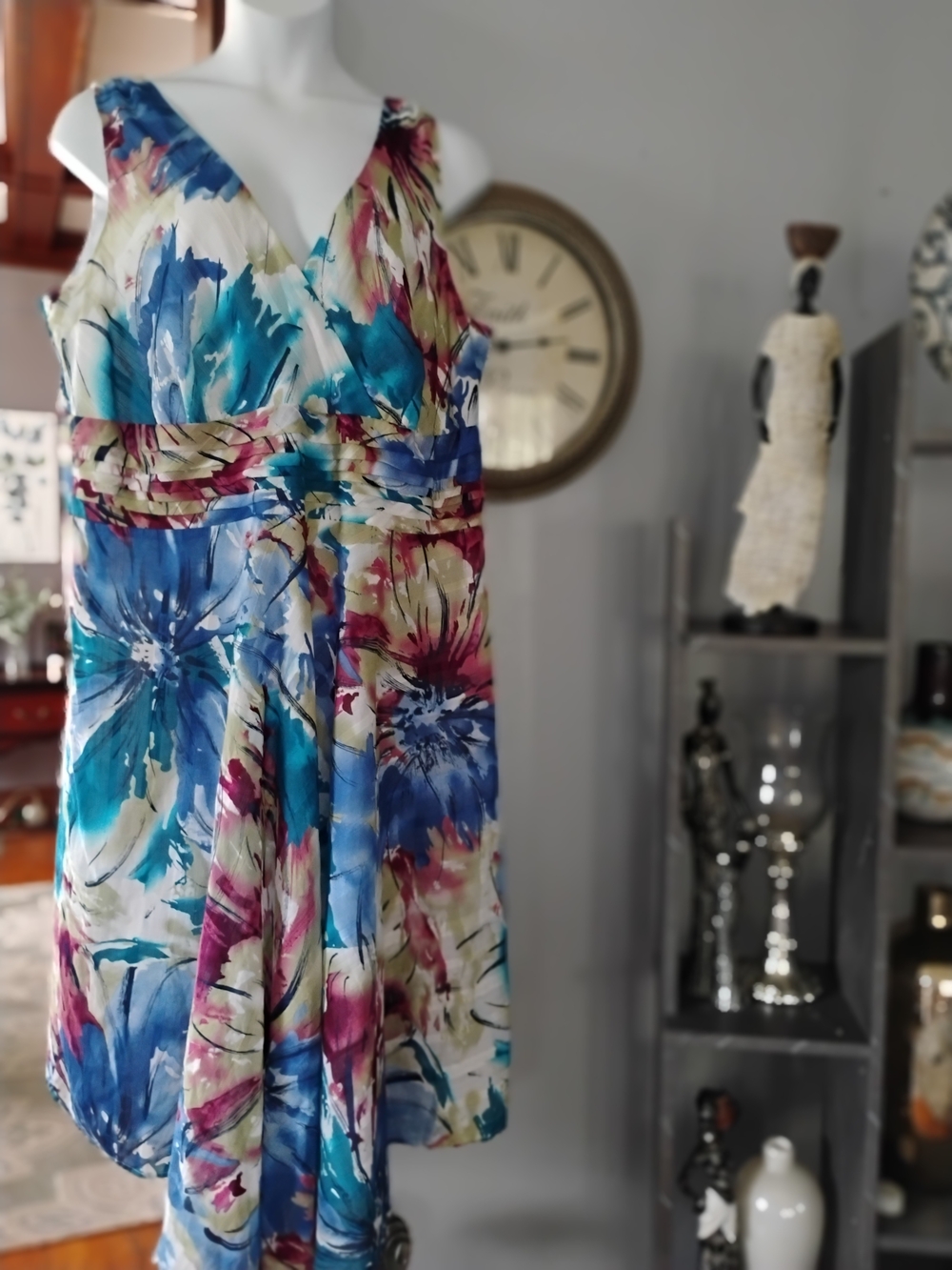 Lane Bryant Floral V-Neck Mini Dress in Blue, Teal & Pink